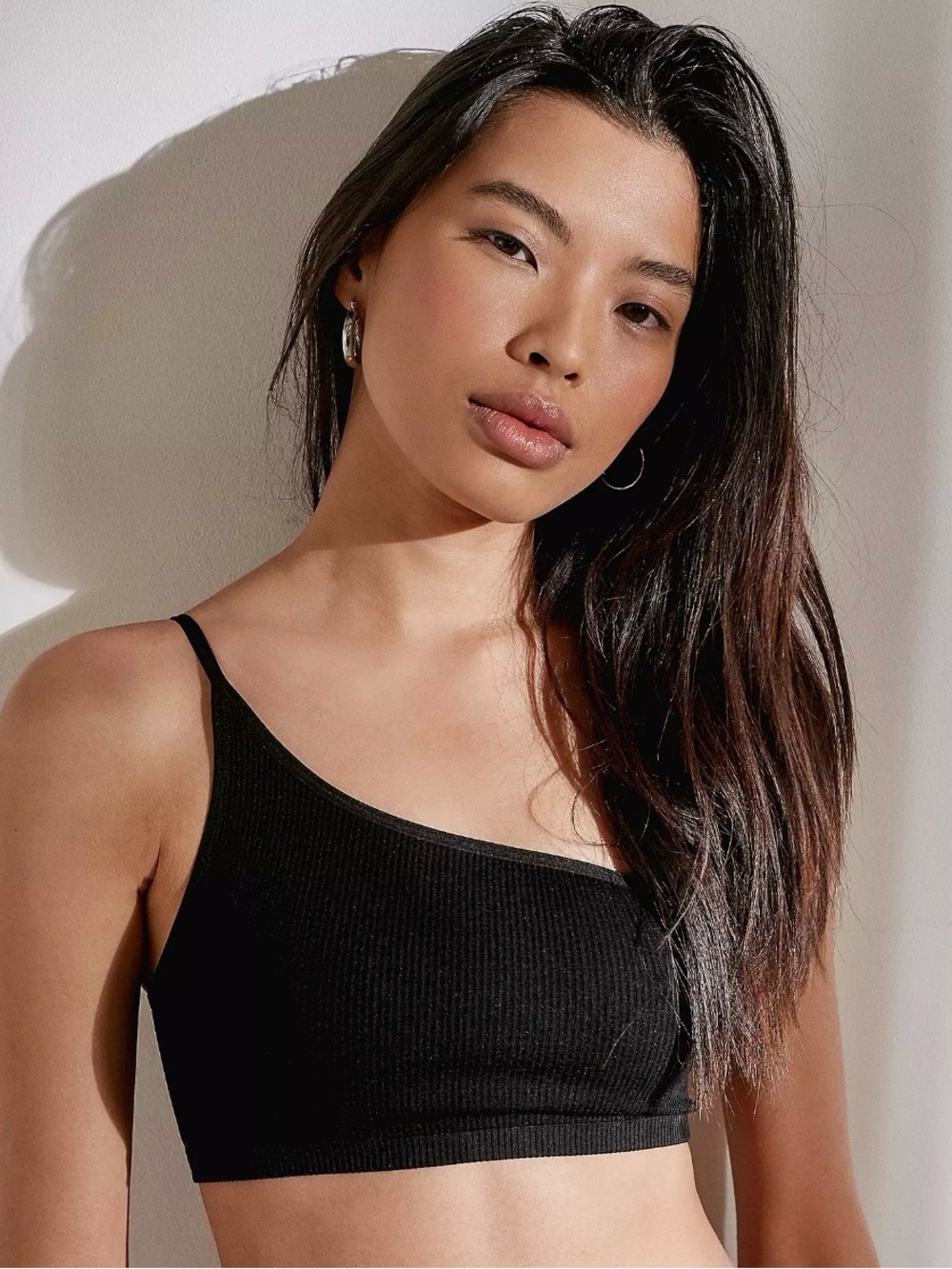 Urban Outfitters Out From Under One-Shoulder Ribbed Black Bralette, Size L